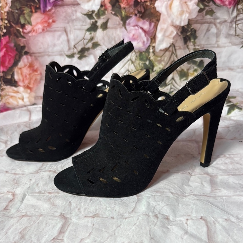 Via Spiga Black Peep-Toe Slingback Heels